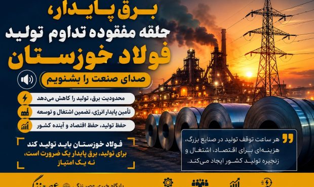 «برق پایدار، حلقه مفقوده تداوم تولید فولاد خوزستان؛ صدای صنعت را بشنویم»